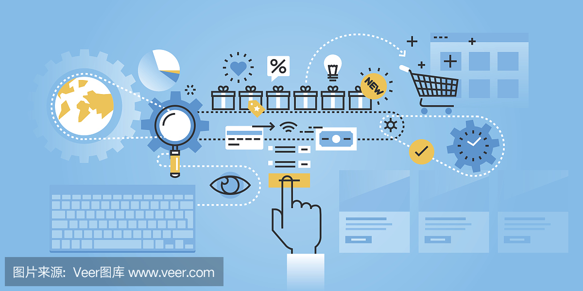 平面線條設(shè)計(jì)網(wǎng)站橫幅的網(wǎng)上購物程序